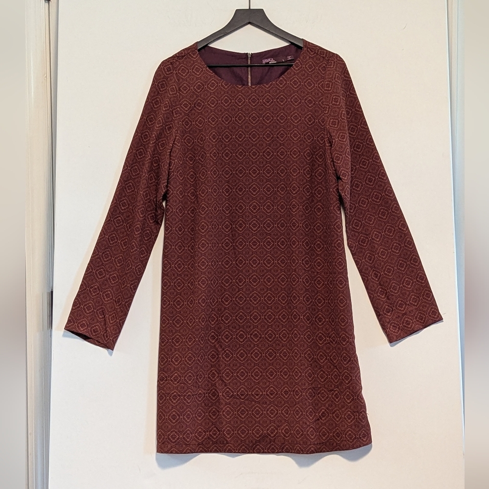 prAna Maroon Geometric Shift Dress Size Large Sustainable Boho Chic Ethical Eco